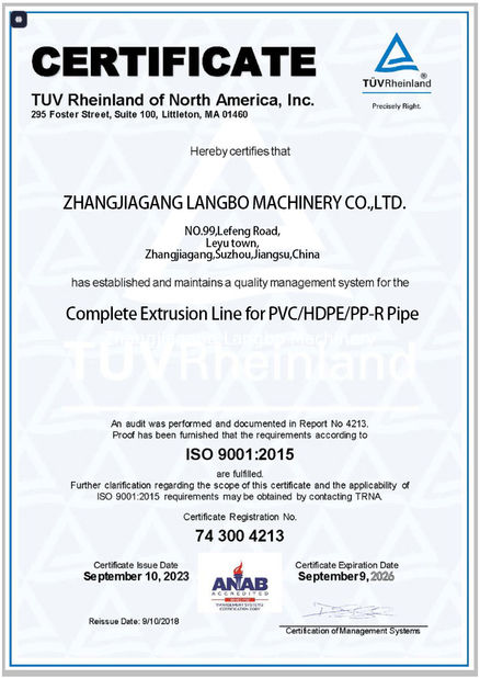 China Zhangjiagang Langbo Machinery Co. Ltd. certificaten