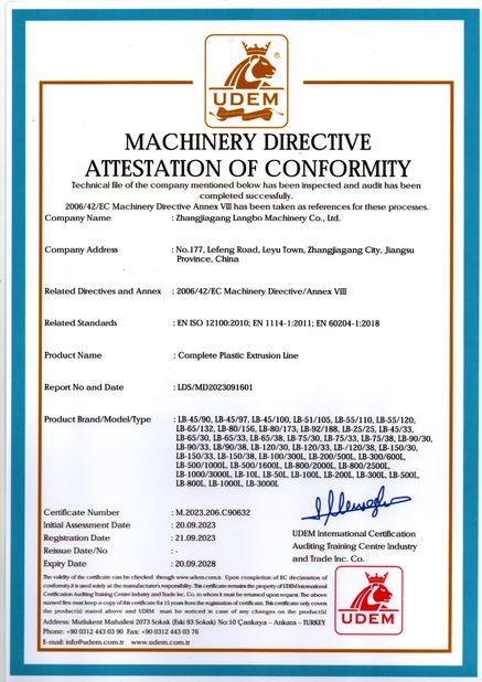 China Zhangjiagang Langbo Machinery Co. Ltd. certificaten