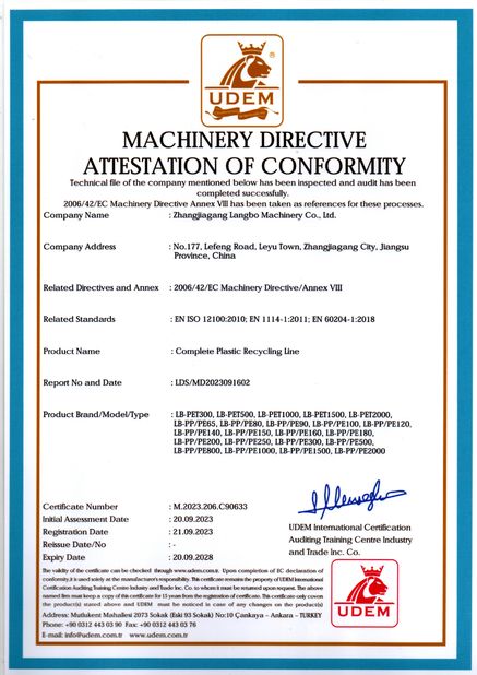 China Zhangjiagang Langbo Machinery Co. Ltd. certificaten